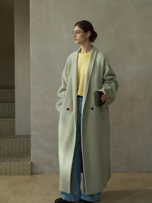 Halo Shawl-Collar Double-Faced Wool Coat